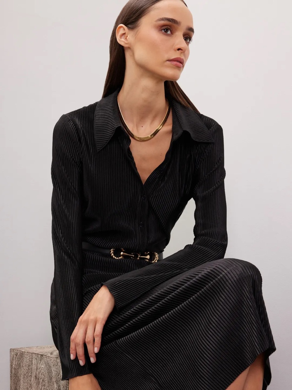 Great Jones Plisse Top Button Up Black Size Small